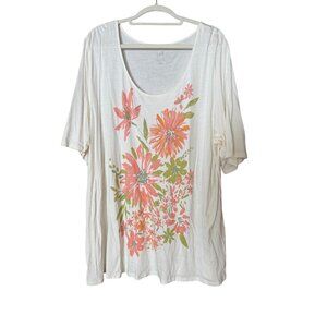 J.Jill Womens 3X White Floral Print Tee Tencel Relaxed Fit